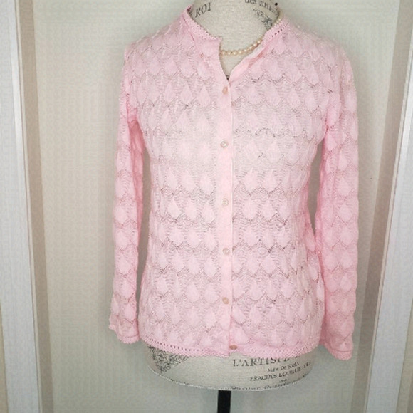 60s pink crochet cardigan - Picture 1 of 5